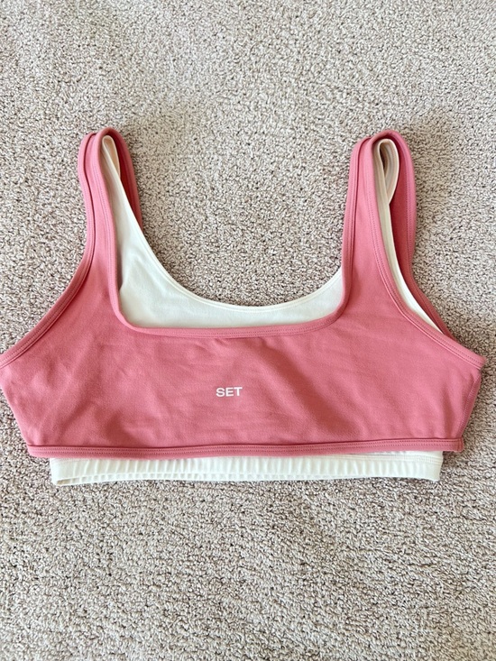 SET Active Tops - SET Active Pink Reversible Scoop Sports Bra with Ivory Lining